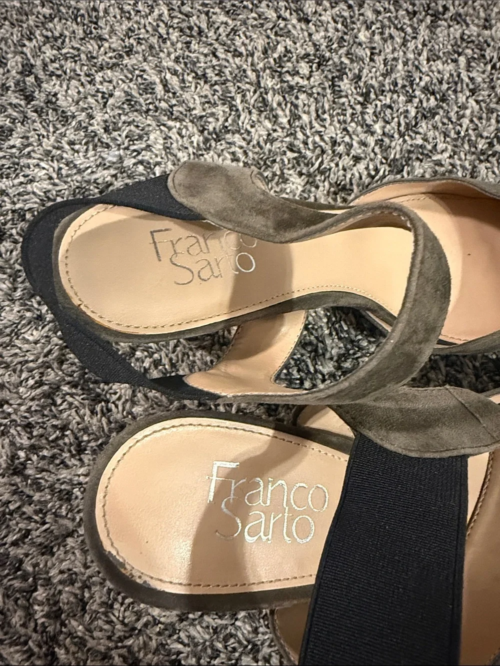 Franco Sarto Women’s Size 9.5 Olive Suede Pointed Toe Ankle Strap Heels
